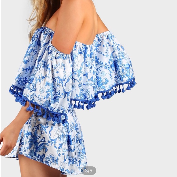 Shein tassel trim Bardot top & pleated shorts set - Picture 6 of 10